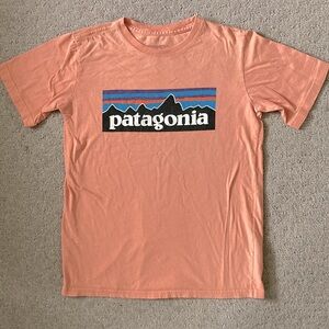 PATAGONIA orange graphic logo tee, Kids M/10.